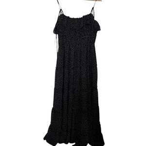 And Now This Smocked Black and White Polka Dot Tiered Spaghetti Strap Maxi Dress